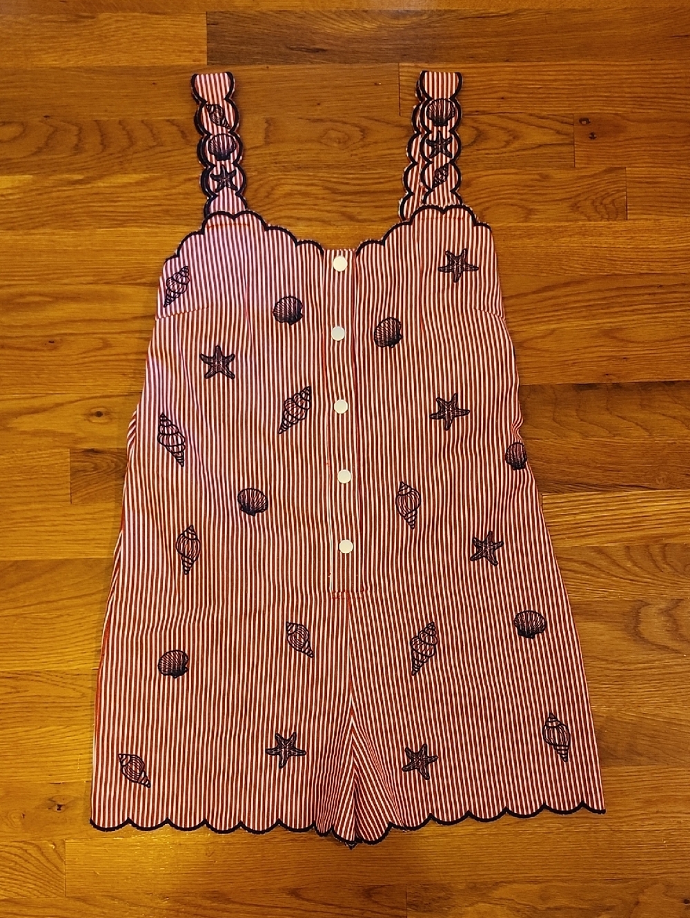 Mystree Red and Navy Striped Shell-Print One-Piece